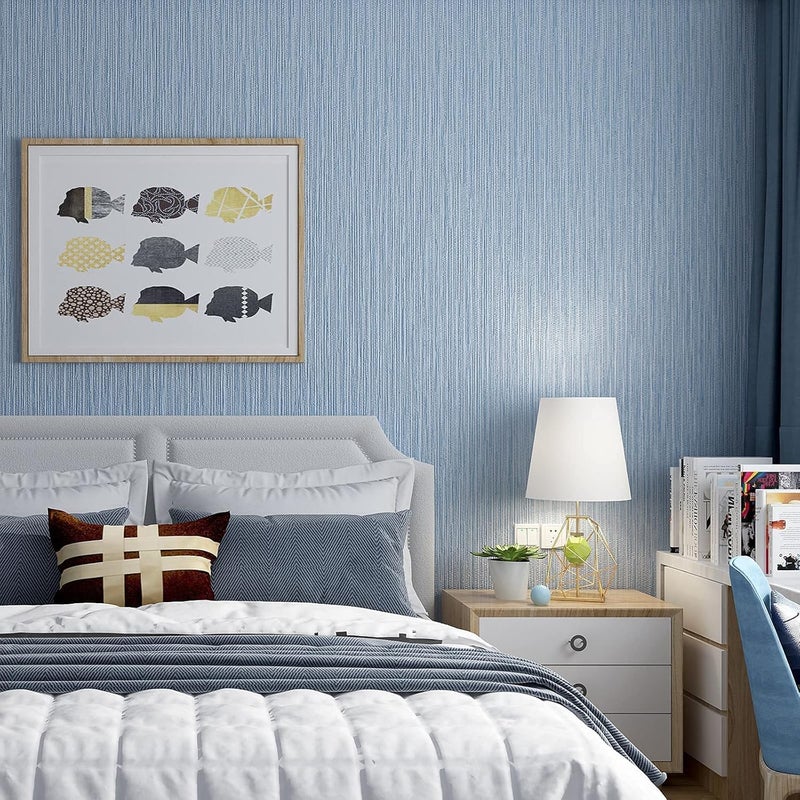 Haimin Grasscloth Wallpaper Textured 24in X 393in Fabric Contact Paper Grey Blue Wall Paper Textured Linen Peel and Stick Self-Adhesive Thick Vinyl Embossed Film Wallpaper (Gray Blue) - Image 5